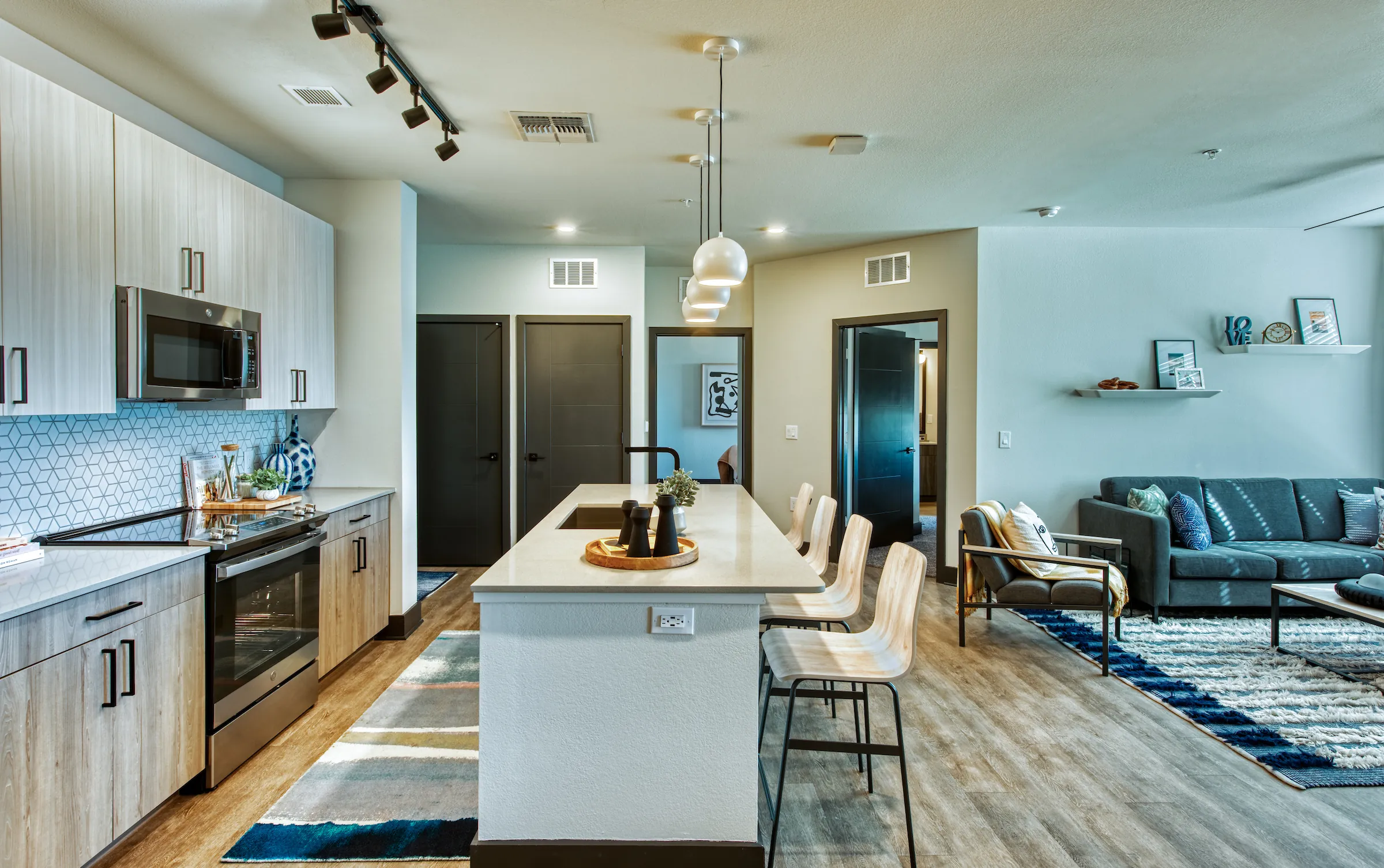 A kitchen and dining area in a Canvas Tempe apartment