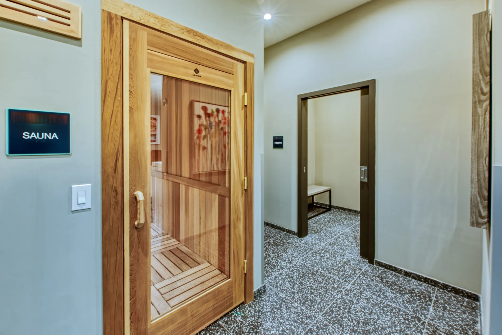 The cedar sauna room at Canvas Tempe